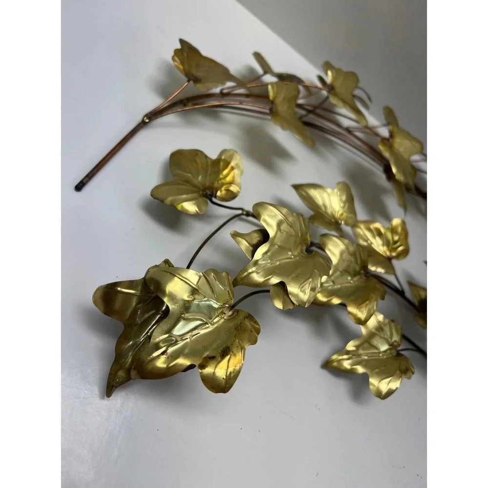 Vintage Brass Ivy Leaf Wall Art Set 2 Gold Mid Century Modern Botanical Decor‎